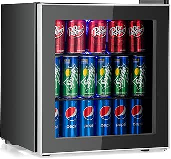 COSTWAY 60 Cans Beverage Refrigerator Cooler, Freestanding Mini Fridge with Glass Door & Removable Shelves, Small Beverage Drink Fridge for Soda Beer Wine, 1.6 Cu.Ft