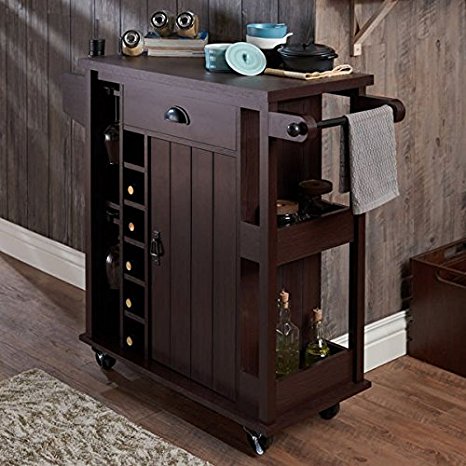 Furniture of America Marsella Rustic Espresso Storage Serving Cart