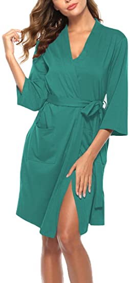 Bluetime Womens Robes Lightweight 3/4 Sleeve Short Cotton Kimono Robe Soft Bathrobe Sleepwear Loungewear