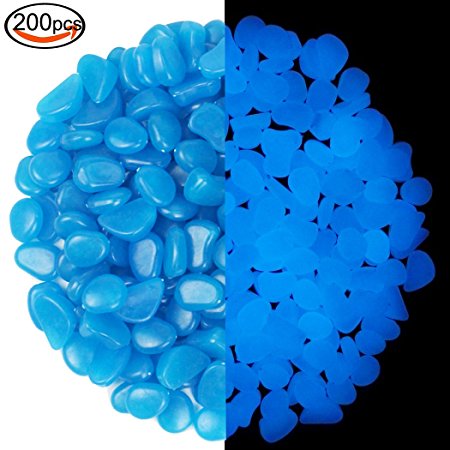 LoveS 200 Pcs Artificial Blue Glow Pebble for Garden Walkway