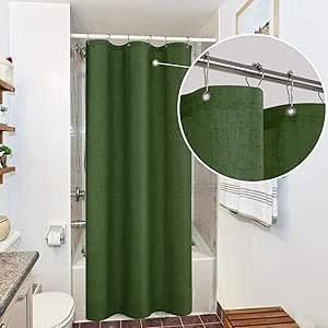 KOUFALL Olive Green Waterproof Linen Fabric Shower Curtain for Bathroom 36x72 Inches Long