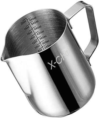 Milk Pitcher, X-Chef Stainless Steel Creamer Frothing Pitcher 20 oz (600 ml)