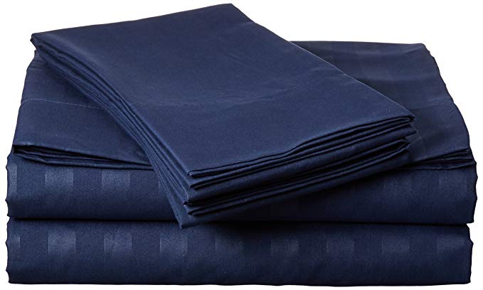 Elegant Comfort 1500 Thread Count Wrinkle-Resistant 4pc STRIPE Bed Sheet Set Egyptian Weave Deep Pocket, King Navy Blue