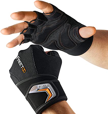 FREETOO Workout Gloves for Men 2022, Weight Lifting Gloves with Integrate Wrist Wrap, Padded Leather Palm Gym Gloves Feature Excellent Grip and Wear-Resistant Training Gloves for Exercise Fitness