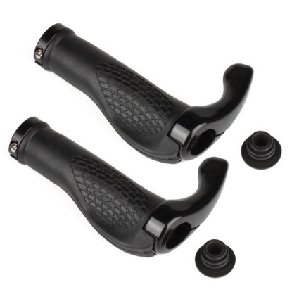 Flexzion Bicycle Handlebar Grips 1 Pair Riding Cycling Lock-On Handle Bar Ends Ergonomic Rubber for Mountain Road MTB Bike Accessories with End Plugs Unisex