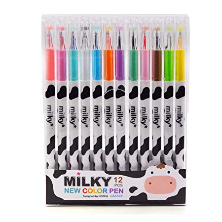 Cute Gel Pens Hawksbill Milky Cow Crystal Head Ballpoint Pen Set （set of 12）