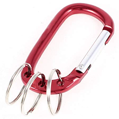 TOOGOO(R) Burgundy Aluminum Carabiner Clip Hook w 3 Split Key Ring Chain