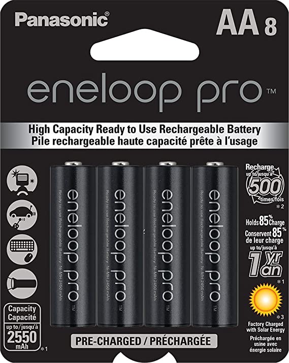 Panasonic BK-3HCCA8BA eneloop pro AA High Capacity Ni-MH Pre-Charged Rechargeable Batteries, 8 Pack (Renewed)