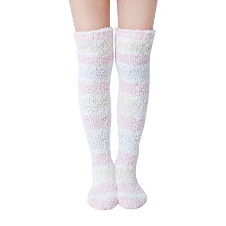 SKOLA 1/2 Soft Warm Fuzzy over the Knee High Long Winter Cozy Slipper Socks