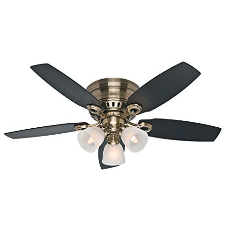 Hunter Indoor Low Profile Ceiling Fan, with pull chain control - Hatherton 46 inch, Brass, 52085