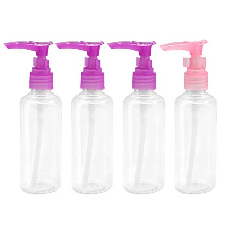 4 PCS 100ml Empty Refillable Plastic Travel Lotion Shampoo Massage Oil Dispensing Bottle Dispenser Pump Bottle Random Color