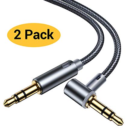 Ainope Aux Cable, 90° Right Angle [4ft / 1.2m 2-Pack, Aluminum Shell] 3.5mm Audio Cable with Hi-Fi Sound and Nylon Braided Compatible for Headphones, Car Stereos, Smartphones and More - Grey