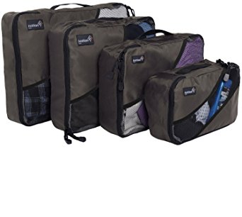 Ivation Packing Cubes Travel Organizer Bags. Luggage Accessories. 4 Piece Value Set. Durable Nylon & Breathable Mesh Panels. Bonus Promotional Laundry Shoe Bag.