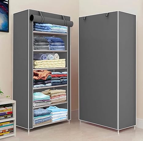 YouCopia Multi Purpose Collapsible Wardrobe with Door Cover Wardrobe for Clothes Organizer for Storage Wardrobe (6 Layer, Grey)