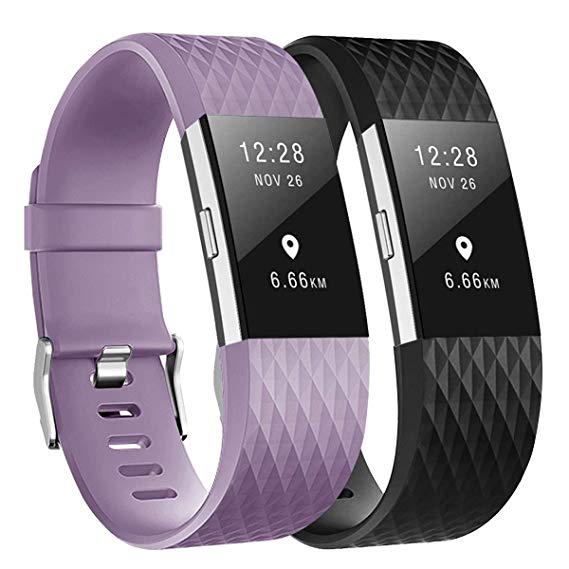Fundro Replacement Bands Compatible with Fitbit Charge 2, 2 Pack Classic & Special Edition Adjustable Sport Wristbands