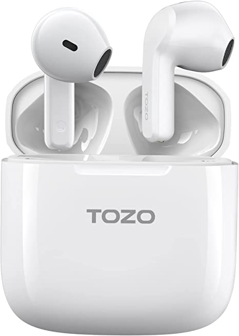 TOZO A3 Wireless Earbuds Bluetooth 5.3 Half in-Ear Lightweight Headsets with Digital Call Noise Reduction,Charging Case with Reset Button Hall Detection,Premium Sound with Long Endurance,White