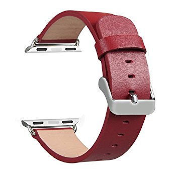 For Apple Watch Band,TOROTOP Luxury Red Genuine Leather Watch Band Strap Bracelet Replacement Wrist Band With Adapter Clasp for 38mm Apple Watch & Sport & Edition (38mm-Red-A)