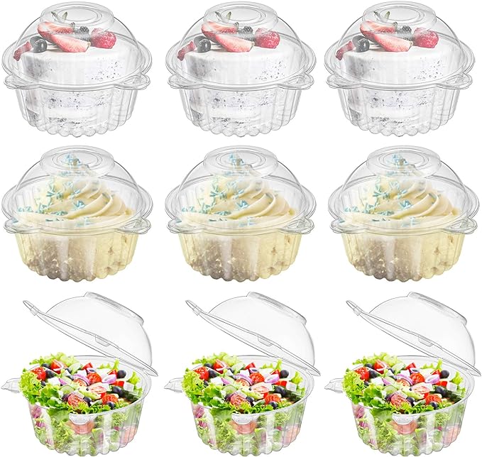 Bekith 150 Pack Individual Cupcake Holder, Thick Clear Plastic Dome Single Cupcake Carrier Muffin Container Holders Cases Boxes Cups for Sandwich, Hamburgers, Fruit, Salad, Party Favor Cake