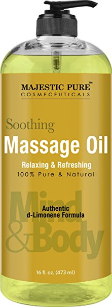Relaxing Massage Oil from Majestic Pure, 16 fl oz – 100% Natural Message Therapy Formula Using Grapeseed Oil and Potent Massage Essential Oils