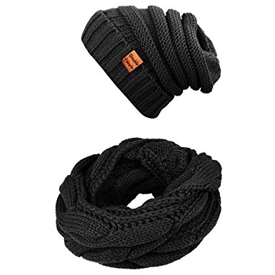 Winter Scarfs Twist Infinity Scarf for Women Men Circle Loop Scarves Hat Set