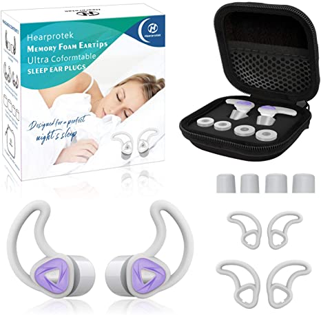 Ear Plugs for Sleeping, 33db Hearprotek Noise Reduction Sound Blocking Soft Sleep earplugs with Foam eartips for Light Sleepers, snoring, Work (Purple)