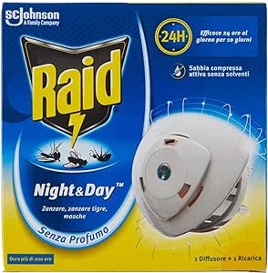 Raid Insecticide/Diffuseur Électrique à Sable Compressé Anti-Moustiques/Moustiques Tigres/Mouches Recharge Night/Day