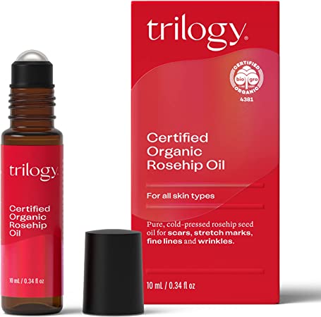 Trilogy Certified Organic Rosehip Oil - Pure Cold-Pressed Rosehip Seed Oil for Scars, Stretch Marks, Fine Lines and Wrinkles, With Omega 3, 6 and 9 for All Skin Types, USDA Certified, 10ml
