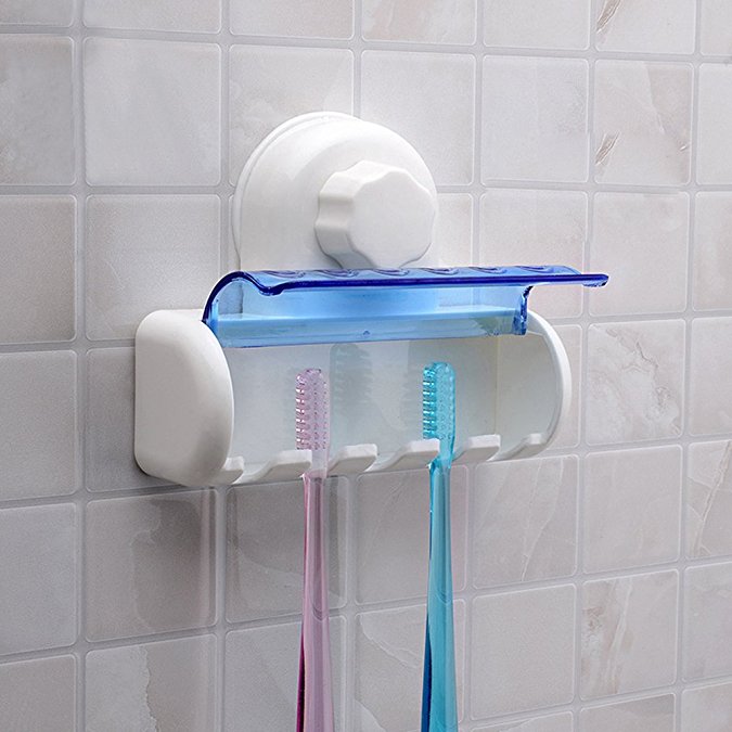 Toothbrush Holder Wekity With Super Waterproof Dust-proof Suction Cup Easily Wall Mounted 5 Toothbrush with Cover Storage Set