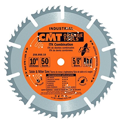 CMT 256.050.10 ITK Industrial Combination Saw Blade, 10-Inch x 50 Teeth 1FTG 4ATB Grindwith 5/8-Inch Bore