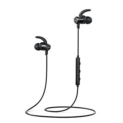 Bluetooth headphones, Anker SoundBuds Slim Bluetooth Earbuds, Lightweight Wireless Bluetooth Headset with Magnetic Connection, IPX4 Water Resistant Sport Headset with Mic, works with iPhone, iPad, Samsung, Nexus, HTC and More