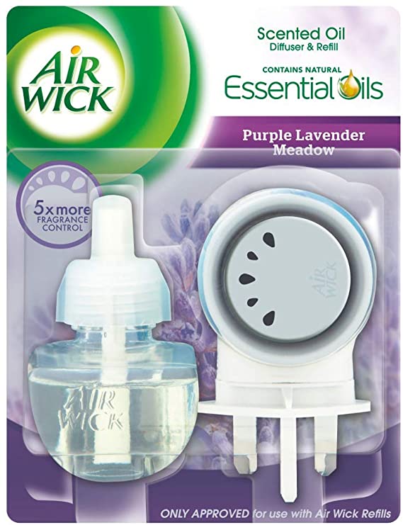 Airwick Essential Oils Air Freshener, Electrical Plug in Kit Gadget and Refill, Purple Lavender Meadow