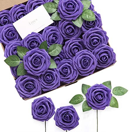 Ling's moment Artificial Flowers 50pcs Real Looking Cadbury Purple Fake Roses w/Stem for DIY Wedding Bouquets Centerpieces Bridal Shower Party Home Decorations