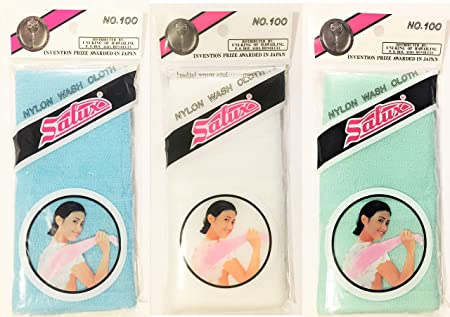 Salux Nylon Japanese Beauty Skin Bath Wash Cloth / towel Green White and Blue