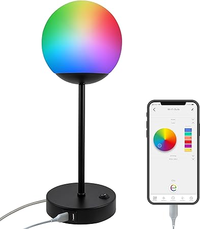 Enbrighten Bedside Decor Lamp Tabletop Wi-FI Dimmable Color Changing Music-Sync 2-Port USB-charging Station 2.4A Dorm Bedroom Home Office Living Room Compatible with Alexa 70331 Black