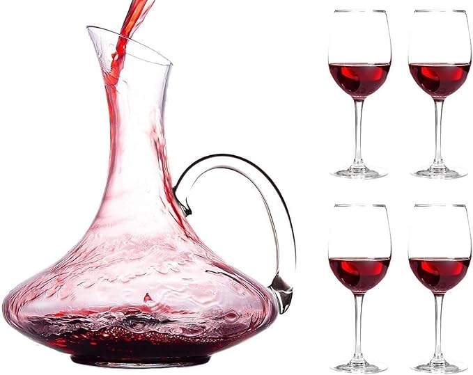 Chef's Star 61 Ounces Wine Decanter Set with Stemmed Glasses, With handle and 4 Glasses