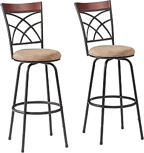 VECELO Bar Stools, 24/29" Adjustable Barstool,Swivel Counter Stool with Upholstered Seat,Steel Bistro Pub Chairs, Wood Top Backrest,Set of 2