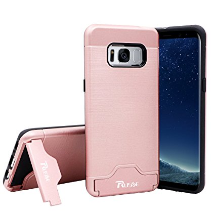 Galaxy S8 Case, Rusee Dual Layer Advanced Shock Absorption Rugged Hybrid Cover Protective Case with Card Slot Holder and Kickstand Wallet Case Heavy Duty Bumper Case for Samsung Galaxy S8