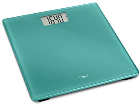 Ozeri Precision Digital Bath Scale (200 Kg / 440 Lbs) in Tempered Glass with Step-on Activation, 1 Pound, Blue