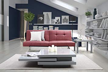 Novogratz Simon Futon Sofa Bed with Chrome Slanted Legs, Mid-Century Modern Design, Rich Marsala Linen