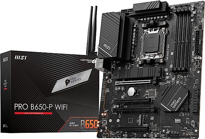 MSI PRO B650-P WIFI Motherboard, ATX - Supports AMD Ryzen 7000 Series Processors, AM5 - DDR5 Memory Boost 6400 MHz/OC, 2 x PCIe 4.0 x16, 2 x M.2 Gen4, Wi-Fi 6E