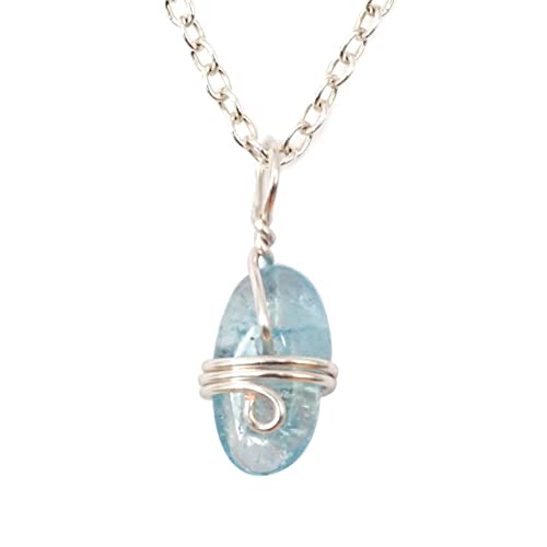 Sterling Silver Plated Dainty Aquamarine Charm Pendant Necklace For Women - Birthstone Gemstone Crystal Healing Chakra - 18 Inch Chain - Jewelry For Men & Women Anniversary Handmade Gift