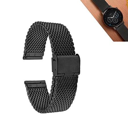 Pebble Time Steel Band, Lucco 22MM Stainless Steel Wire Mesh Watch Band for Pebble Time/Time Steel, Samsung Gear S3 Classic/Frontier, MOTO 360 2nd Gen (46mm), Asus Zenwatch 2nd (Black)