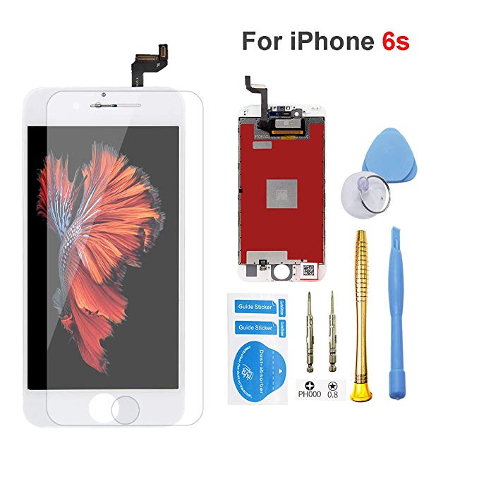 For iPhone 6s Screen Replacement White assembly LCD Display Touch Screen Digitizer Frame Assembly Full Set with Free Repair Tools Kit and Professional Glass Screen Protector for (4.7 inches) (iPhone6s, White)