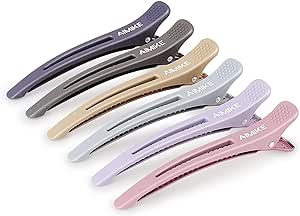 AIMIKE 6pcs Professional Hair Clips for Styling Sectioning, Anti-Slip No-Trace Duck Billed Hair Clips with Silicone Band, Salon and Home Hair Cutting Clips for Hairdresser, Women, Men - 4.3” Long