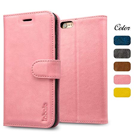 iPhone 6S Plus Case, Labato Genuine Leather Wallet Folio Flip Case Cover Magnetic Stand Function with Card Slots/Cash Compartment for Apple iPhone 6 Plus/ 6S Plus 5.5"- Pink (lbt-I6U-05Z35)