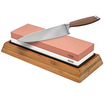 Sorbus Knife Sharpening Stone 1000/6000 Grit - Professional Grade Double-sided Whetstone with Non-slip Bamboo Base