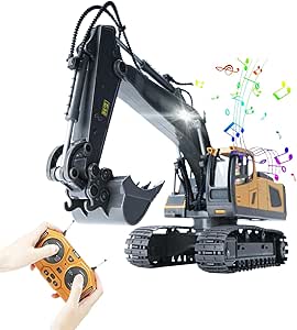 GoolRC RC Excavator, 1:20 Scale Remote Control Excavator, 2.4GHz 11 Channel RC Construction Truck, Engineering Vehicles Educational Toys with Light and Music for Kids, Boys and Girls