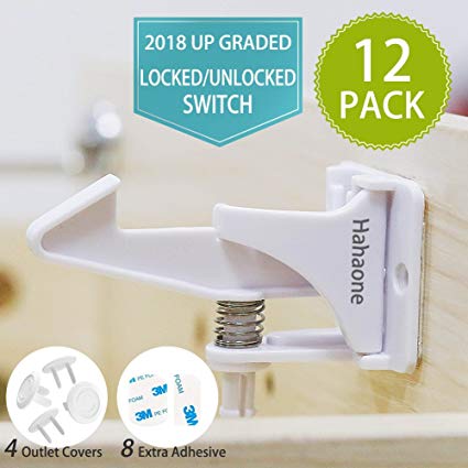 HAHAone up Graded Baby and Child Proof Safety Cabinet Drawer Latches Locks, Invisible Design,No Tools Key or Drilling Needed,  12 Packs,White