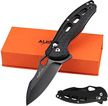 ALBATROSS FK036 EDC Cool Axis Lock Folding Knife with 3" Black 8Cr14MoV Steel Blade and 4.25" FRN Handle, Pocket knives with Flipper Fast Opening and Deep Carry Clip - Gifts Box (Black)