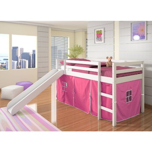 Donco Kids Twin Loft Tent Bed with Slide - White